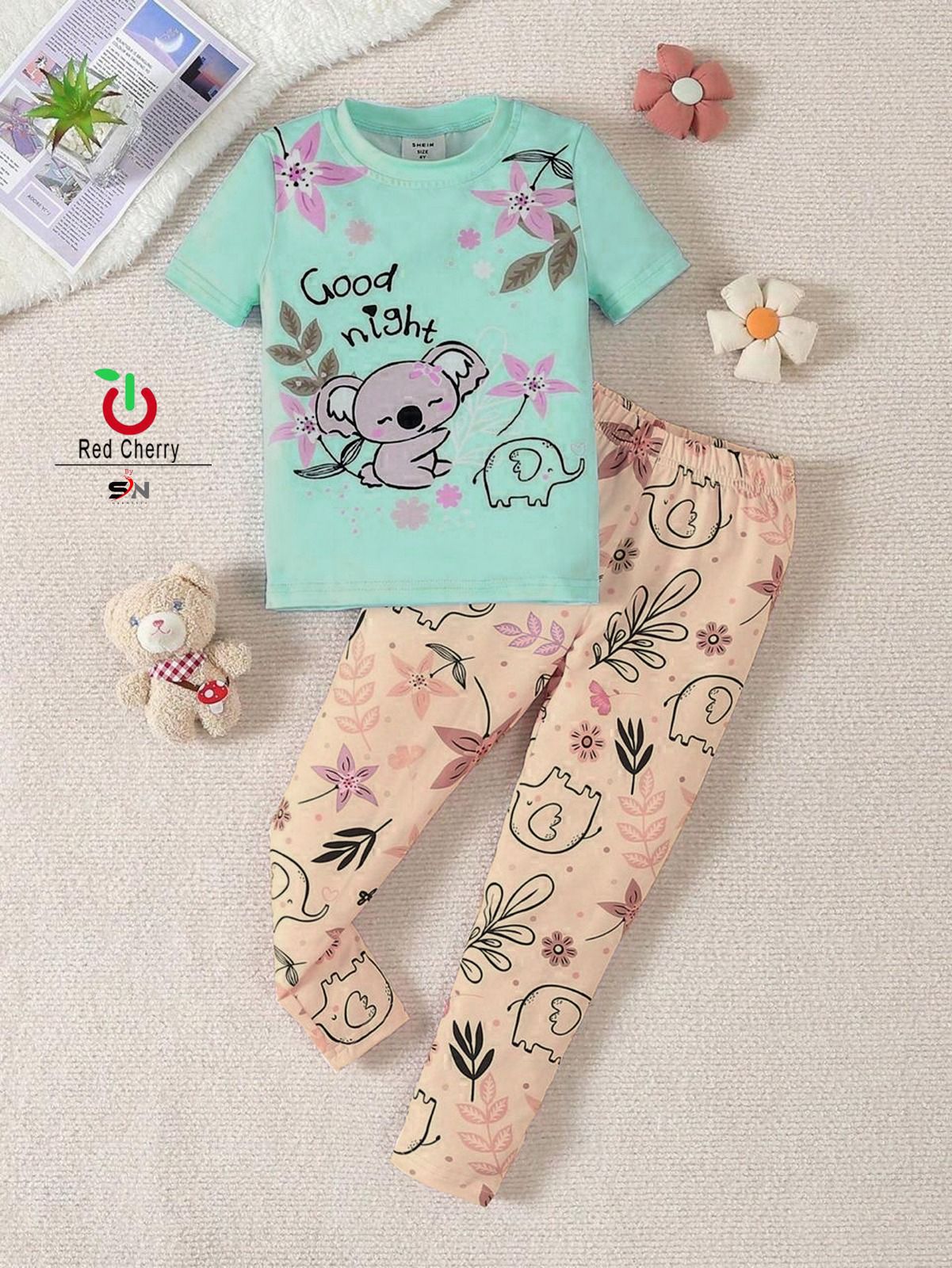 C Green Good Night  Print Kids Night Suit