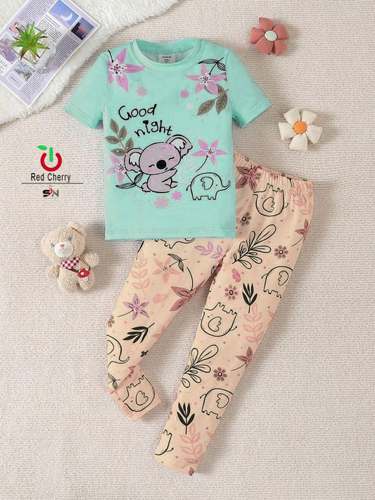 C Green Good Night  Print Kids Night Suit