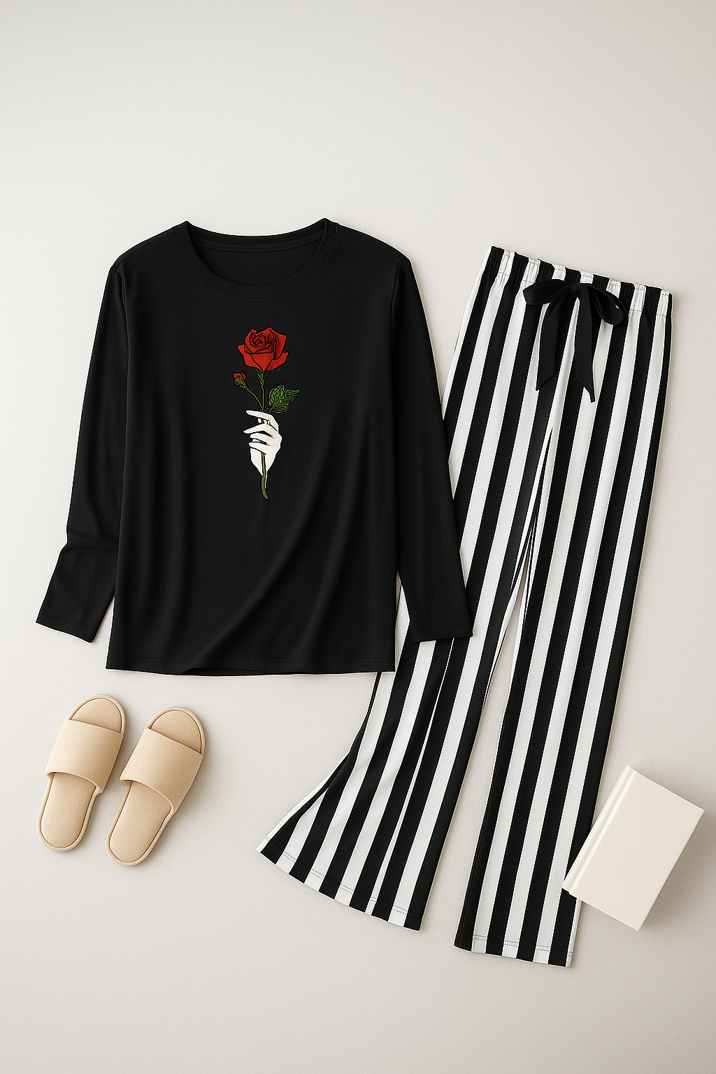 Black Rose Flower Printed Shirt With Black Lining Trouser ( Full Sleeves )